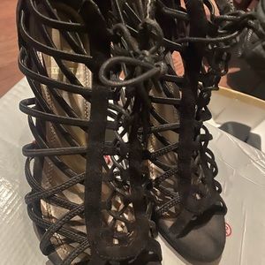Cage detail lace up heels